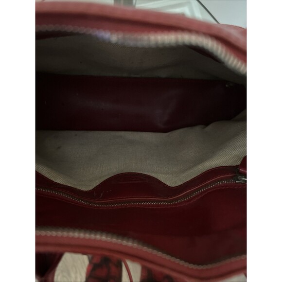 TOD'S Top Handle Pebbled Leather Bag Women's Red Stitched Dual Top 12x8.5" - Picture 10 of 12